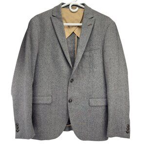 FRANK & OAK Laurier Fit Herringbone Wool-Blend 2-Button Gray Blazer Size 40